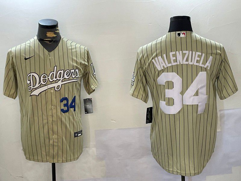 Men Los Angeles Dodgers #34 Valenzuela Green Stripe Game 2024 Nike MLB Jersey style 4